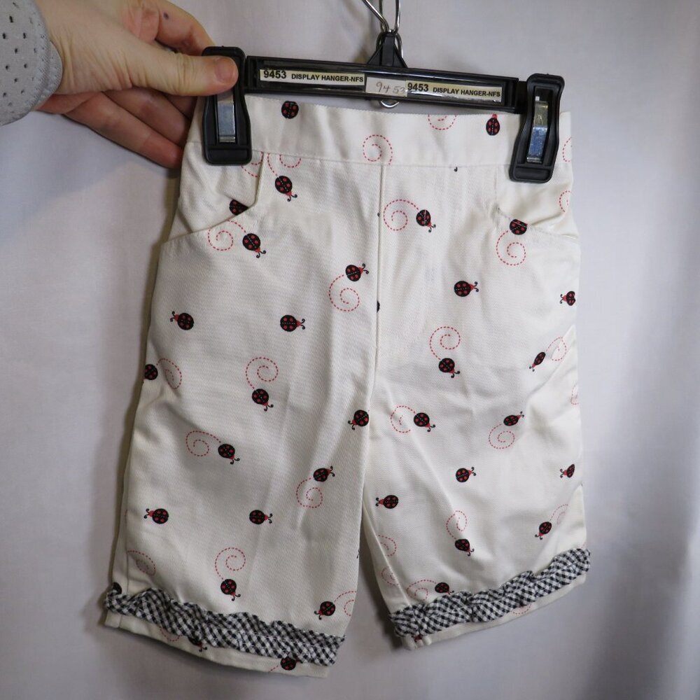 Baby Ladybug Shorts 12mo 100% cotton thick fabric working pockets gingham edge